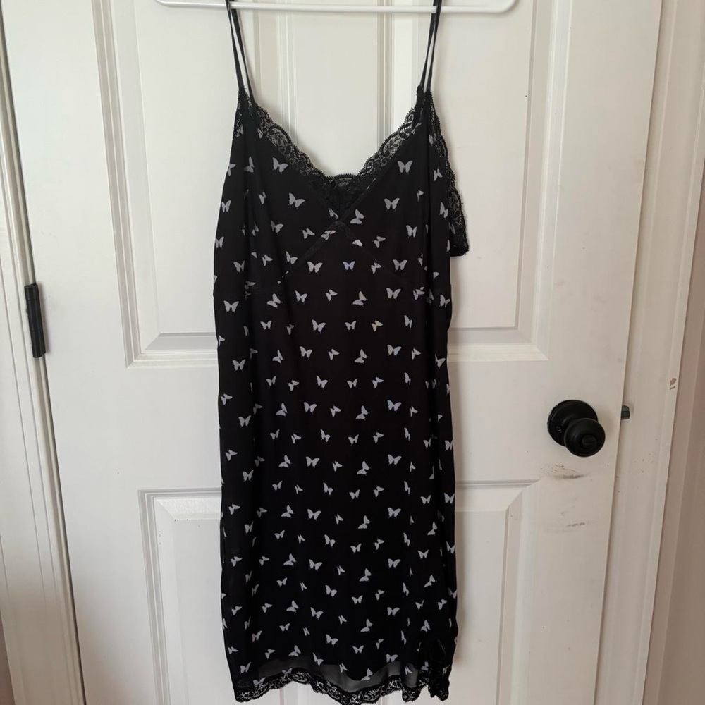 black + purple butterfly mini dress